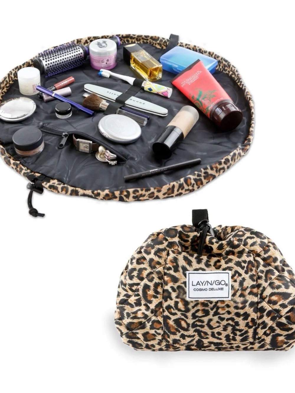 LAYN/GO Leopard Print Lay-n-Go Cosmetic Bag - Brown/Black